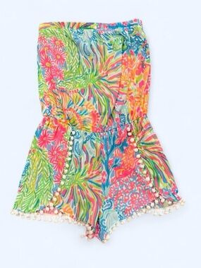 Lilly Pulitzer Neon Floral Strapless Pom-Trim Romper